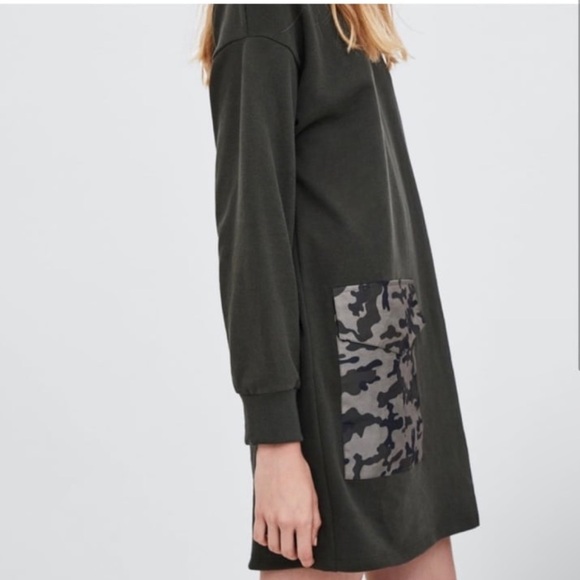 Zara Trafaluc Army Green Camo Pocket Sweatshirt Dress - Picture 3 of 13